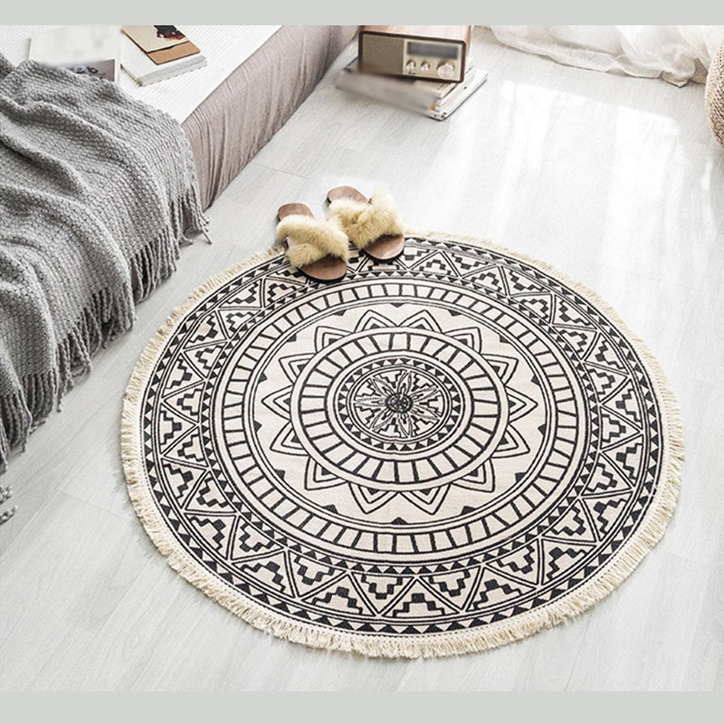 Tapis de motif noir Polyester Bohemian Area Rapis Fringe Fringe Forg Intérieur pour décoration domestique