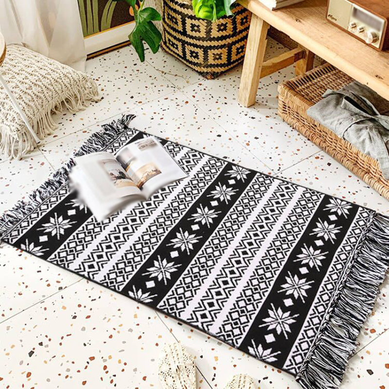 Bohemian Black Ameicana Match tapis funky Cotton Mélangez Aire tapis de frange pour chambre à coucher