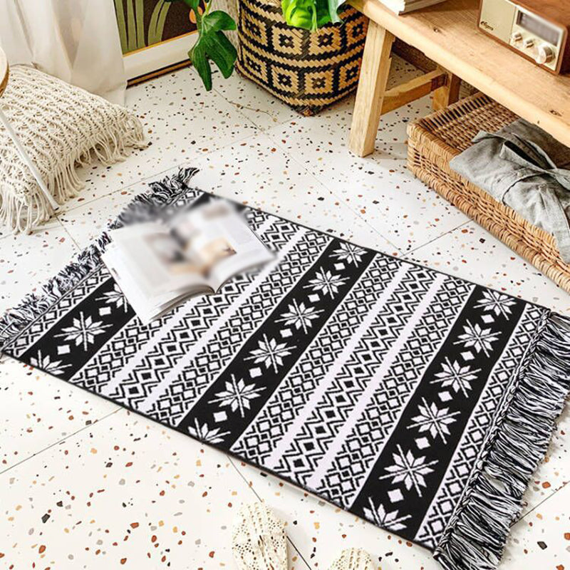 Bohemian Black Ameicana Match tapis funky Cotton Mélangez Aire tapis de frange pour chambre à coucher