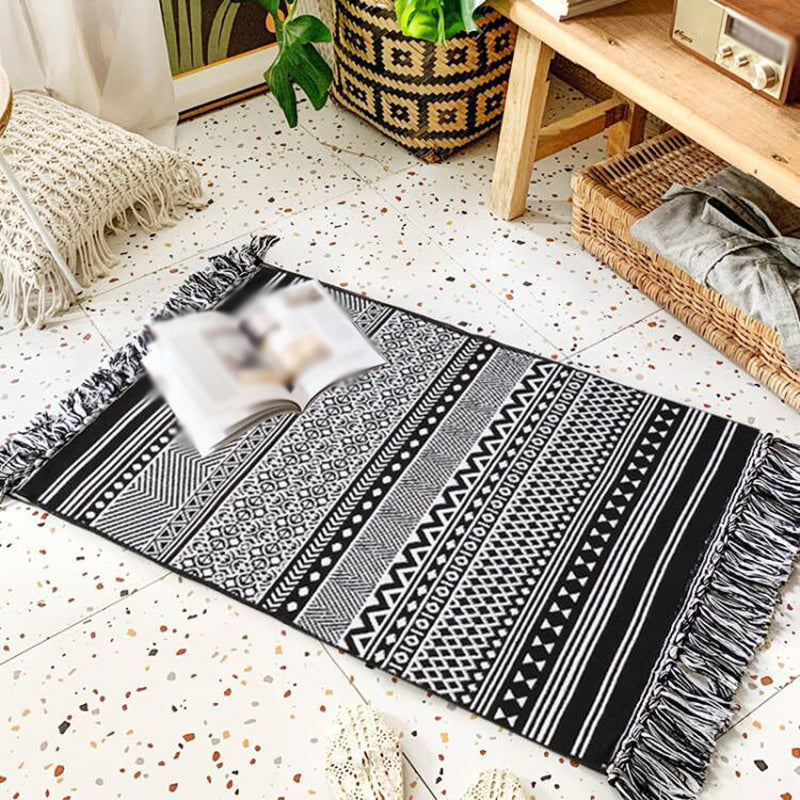 Bohemian Black Ameicana Match tapis funky Cotton Mélangez Aire tapis de frange pour chambre à coucher