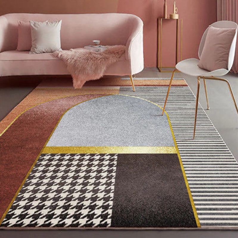 Glam Houndstooth Print Carpet Polyester Area Rug Non-Slip Backing Indoor Carpet for Living Room