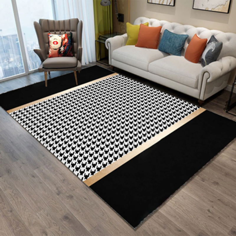 Glam Houndstooth Print Carpet Polyester Area Rug Non-Slip Backing Indoor Carpet for Living Room