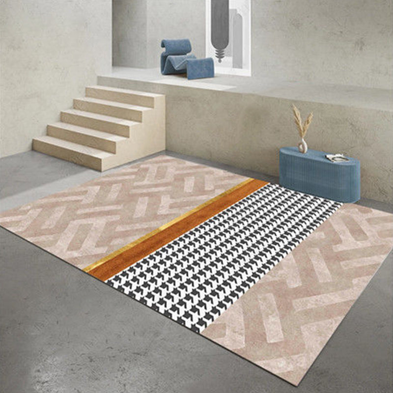 Glam Houndstooth Print Carpet Polyester Area Rug Non-Slip Backing Indoor Carpet for Living Room