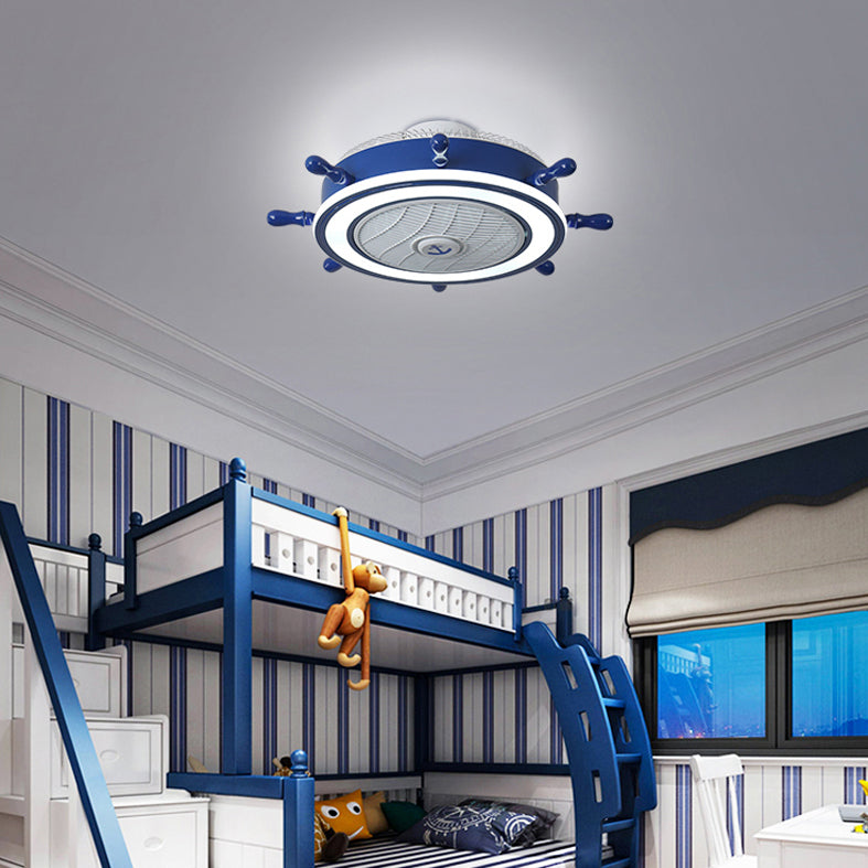 Iluminación de ventilador de timón azul marino LED acrílico Semi Flush Mounte de techo para niños para niños Room