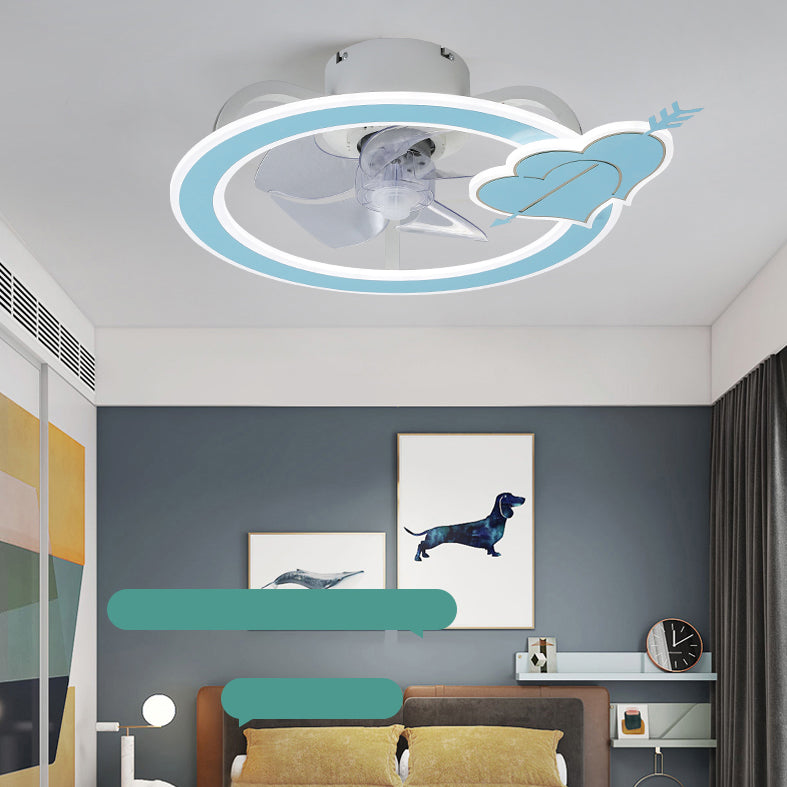 Minimalist Circle Flush Deckenventilator Metall Schlafzimmer LED Semi Flush Mount Light mit Fernbedienung