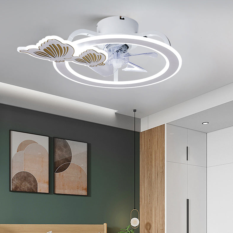 Minimalist Circle Flush Deckenventilator Metall Schlafzimmer LED Semi Flush Mount Light mit Fernbedienung