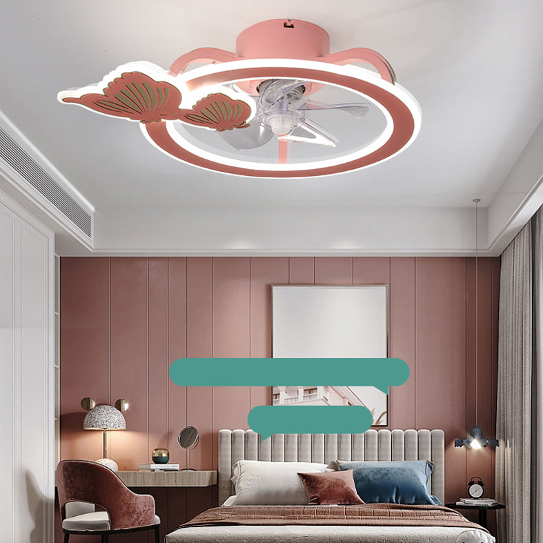 Minimalist Circle Flush Deckenventilator Metall Schlafzimmer LED Semi Flush Mount Light mit Fernbedienung
