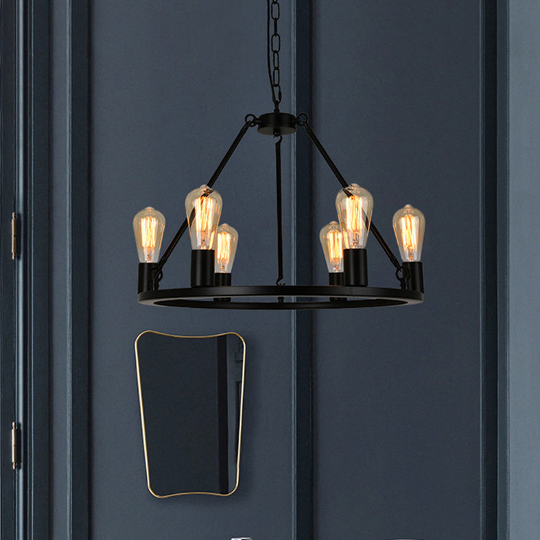 Industrial Circle Hanging Ceiling Lights Black Metal Pendant Chandelier for Dining Room