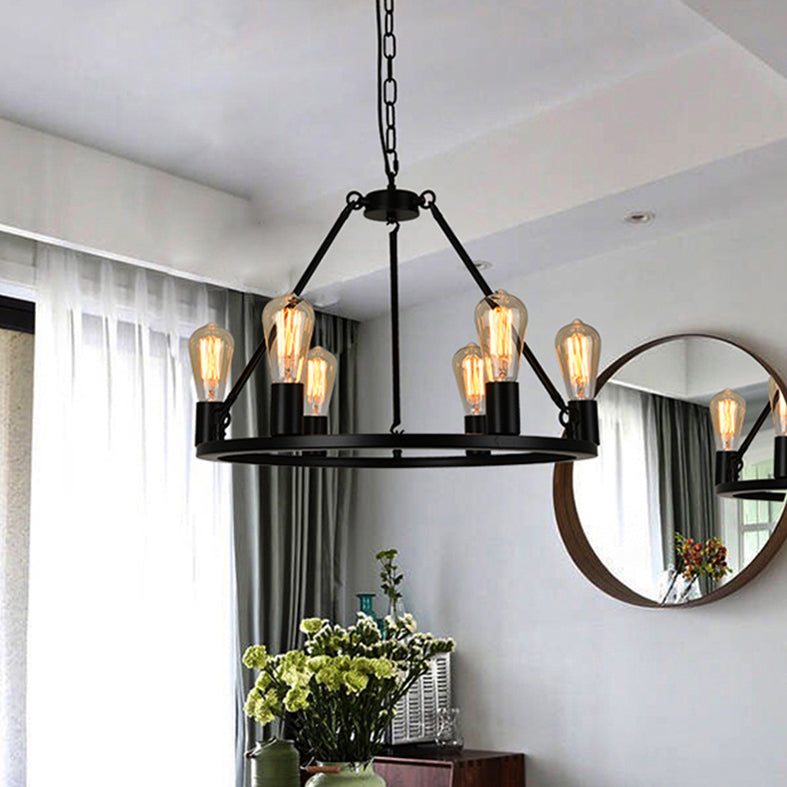 Industrial Circle Hanging Ceiling Lights Black Metal Pendant Chandelier for Dining Room