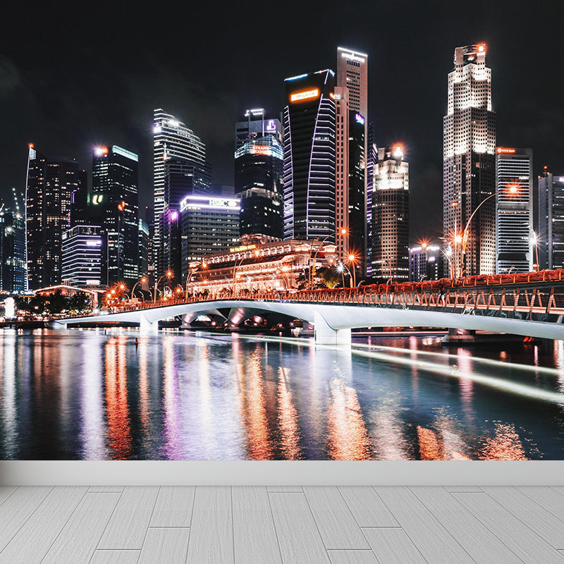 Contemporary Night Scene Mural Environment Friendly Wall Decor for House Interior