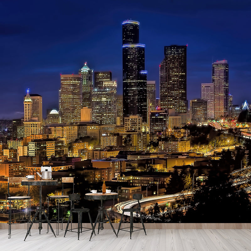 Contemporary Night Scene Mural Environment Friendly Wall Decor for House Interior