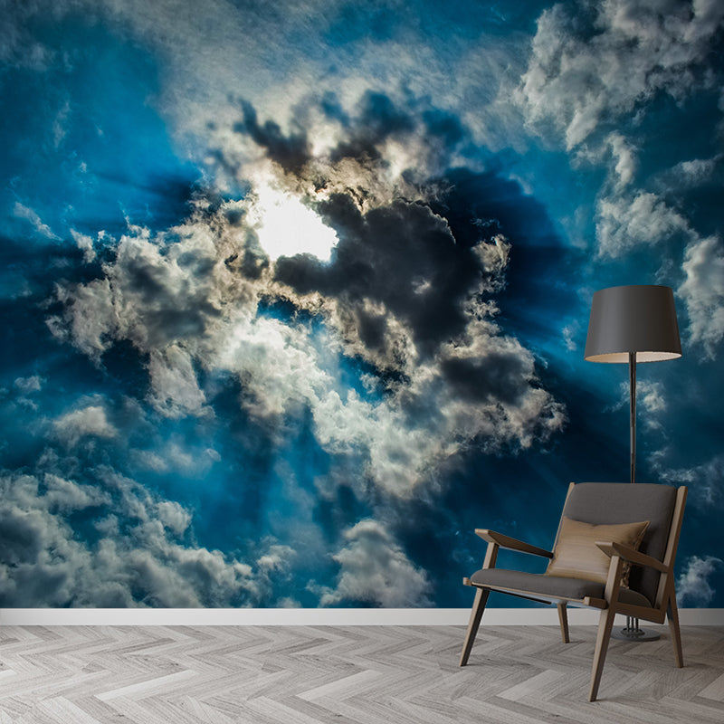 Contemporary Style Clean Sky and Cloud Mural Wall Covering for Living Room