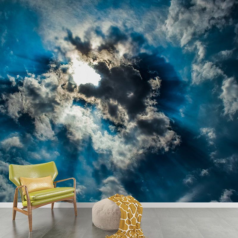 Contemporary Style Clean Sky and Cloud Mural Wall Covering for Living Room