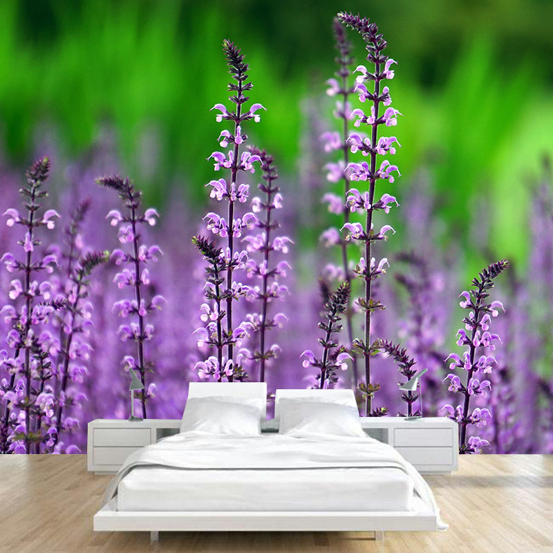 Contemporary Wall Mural for Bedroom Decor with Blossoming Flower Design