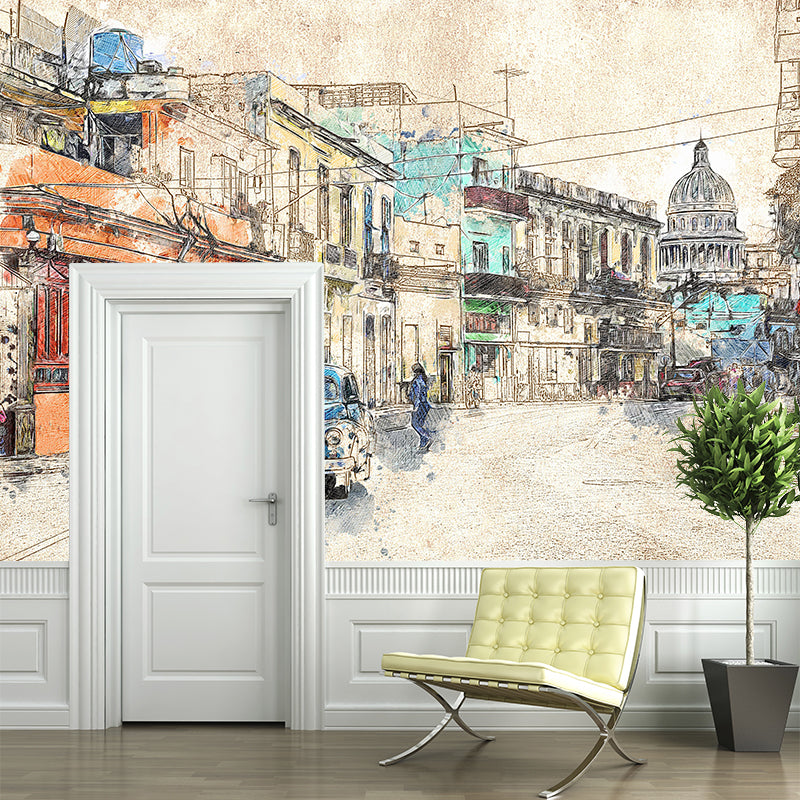 Illustration Vintage Car Mural Industrial Style Wall Covering for Wall Decor