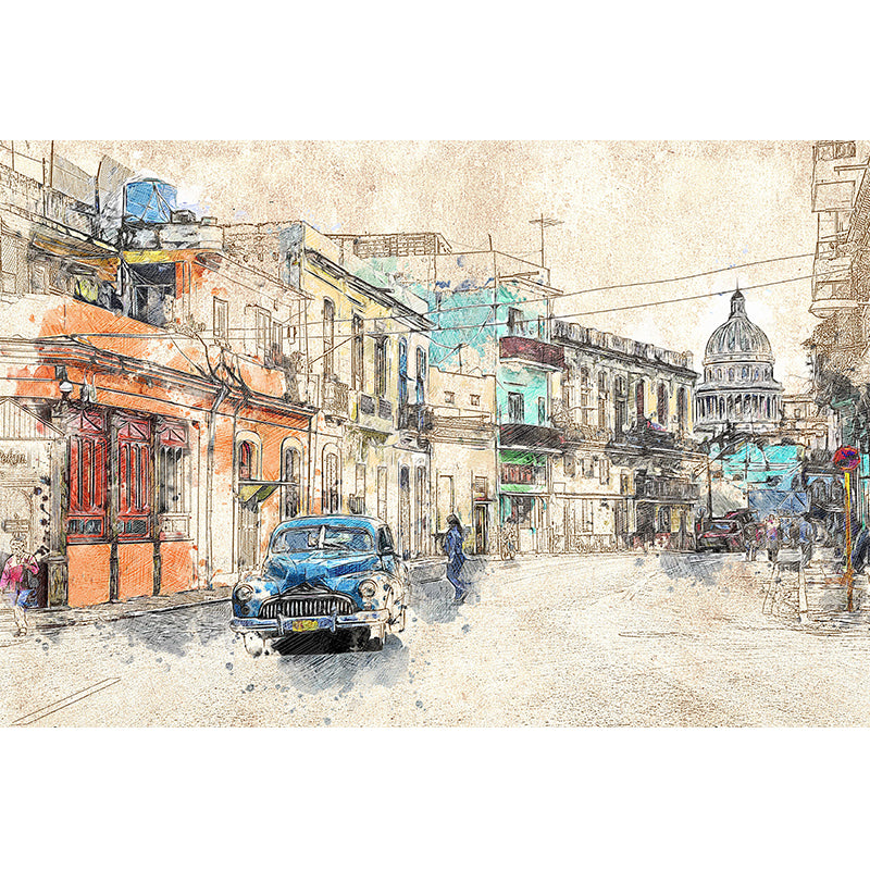 Ilustración Mural de coches antiguos Revestimiento de paredes de estilo industrial para decoración de paredes
