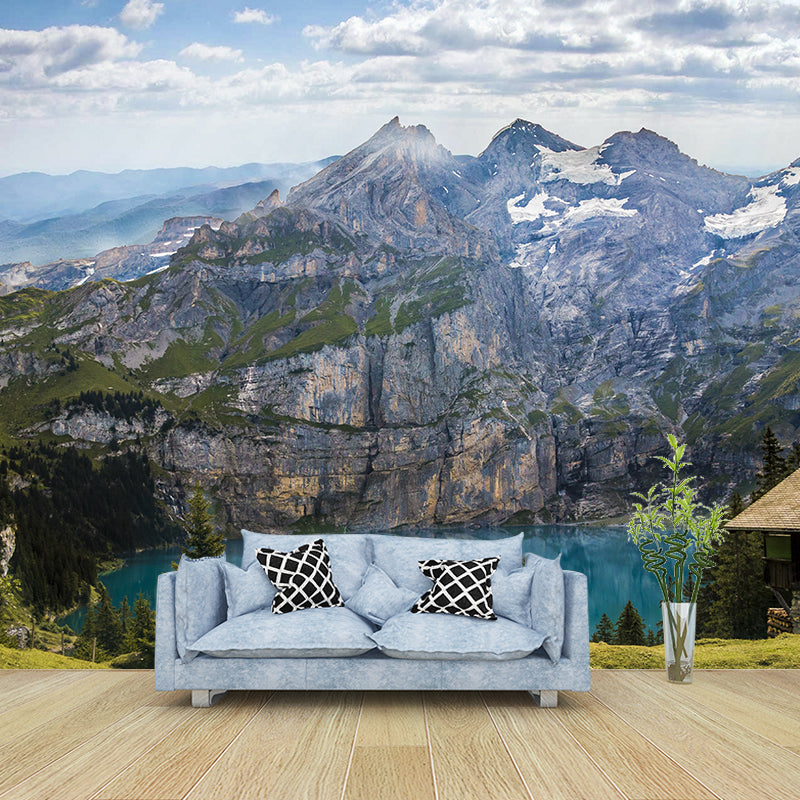 Photography View of Lake And Mountain Mural Wallpaper Modern Style Wall Covering for Living Room