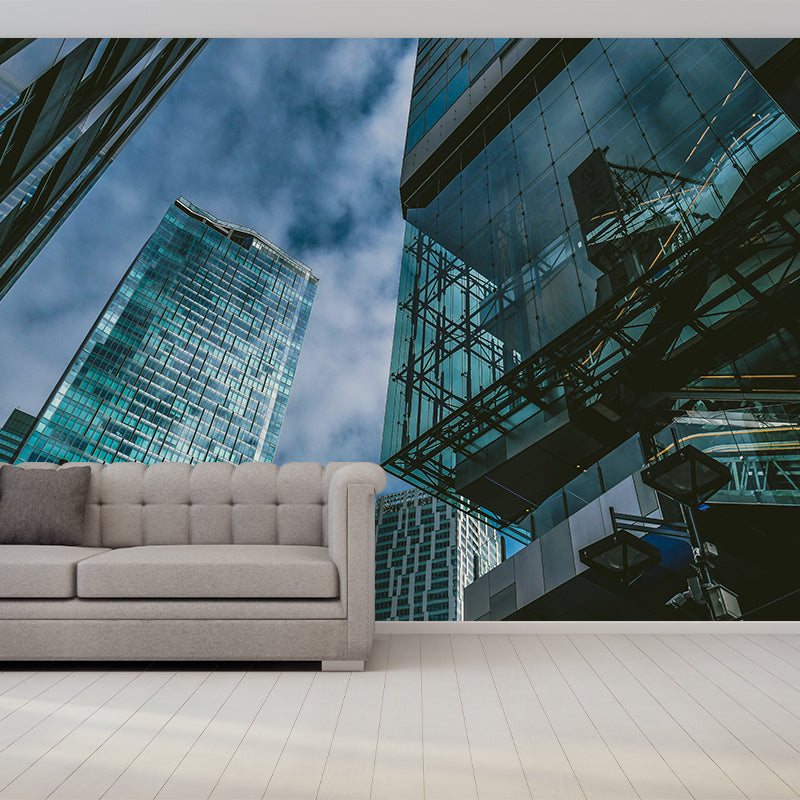 Modern City Building View Mural in Dark Color for Sitting Room ,Personalized Size