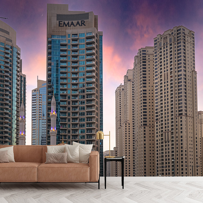 Modern City Building View Mural in Dark Color for Sitting Room ,Personalized Size
