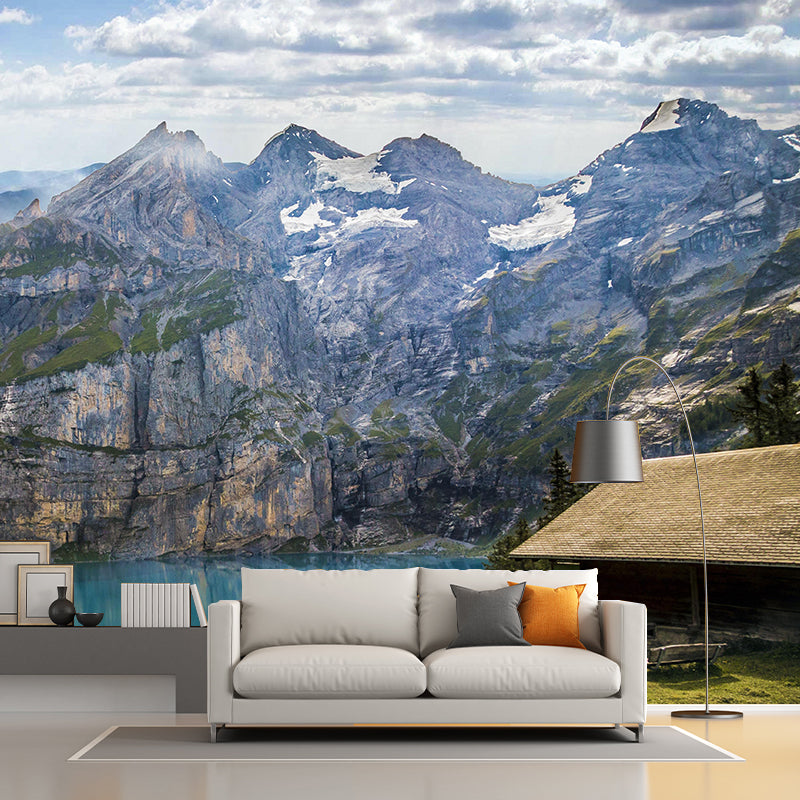Mountain with Cloud View Mural Contemporary Stain Resistant Wall Murals for Home