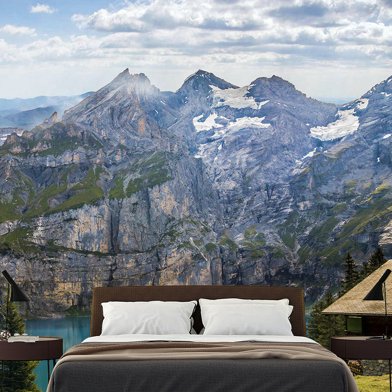 Mountain with Cloud View Mural Contemporary Stain Resistant Wall Murals for Home