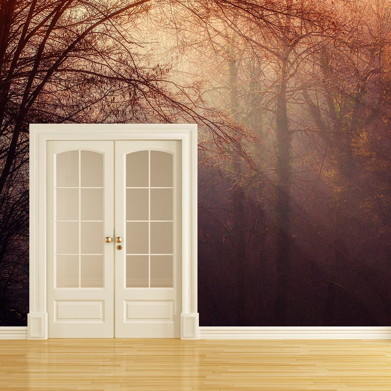 Misty Forest Scenery Wall Mural Modern Wall Decor in zachte kleuren voor Accent Wall