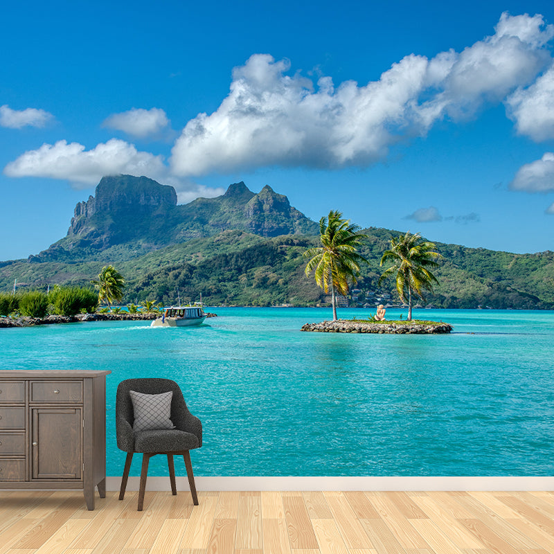 Blue Sky with Palm Tree Tropical Sea Wall Mural Wall Covering for Sitting Room Decor