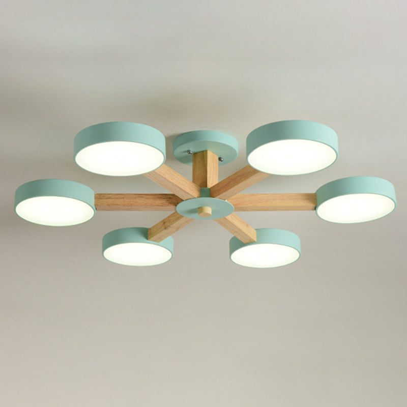 Wooden LED Macaron Ceiling Light in Modern Simplicity Iron Radial Ceiling Fixture with Acrylic Shade