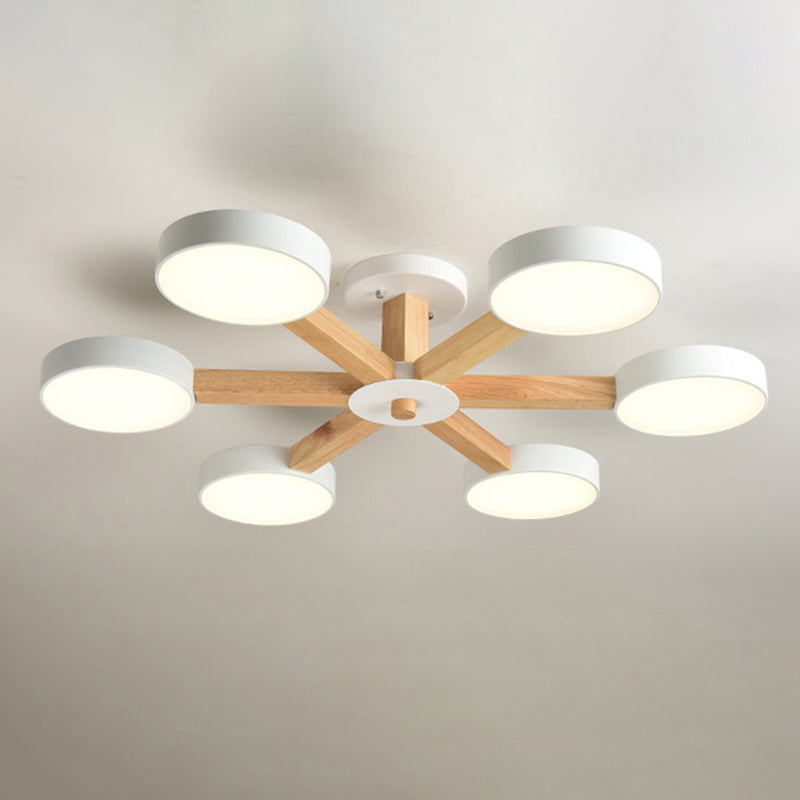 Wooden LED Macaron Ceiling Light in Modern Simplicity Iron Radial Ceiling Fixture with Acrylic Shade