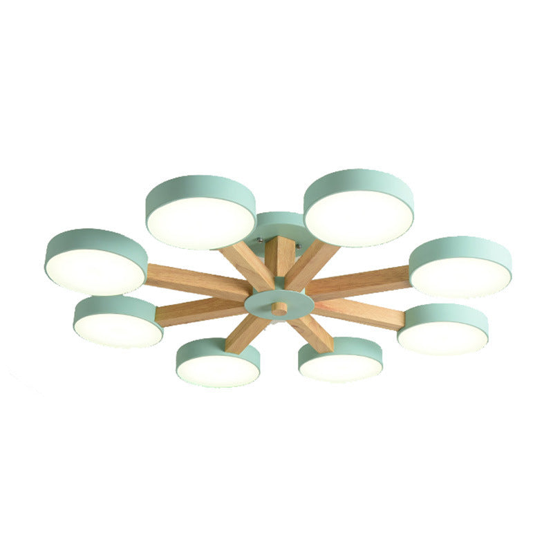 Wooden LED Macaron Ceiling Light in Modern Simplicity Iron Radial Ceiling Fixture with Acrylic Shade