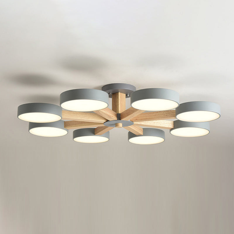 Wooden LED Macaron Ceiling Light in Modern Simplicity Iron Radial Ceiling Fixture with Acrylic Shade