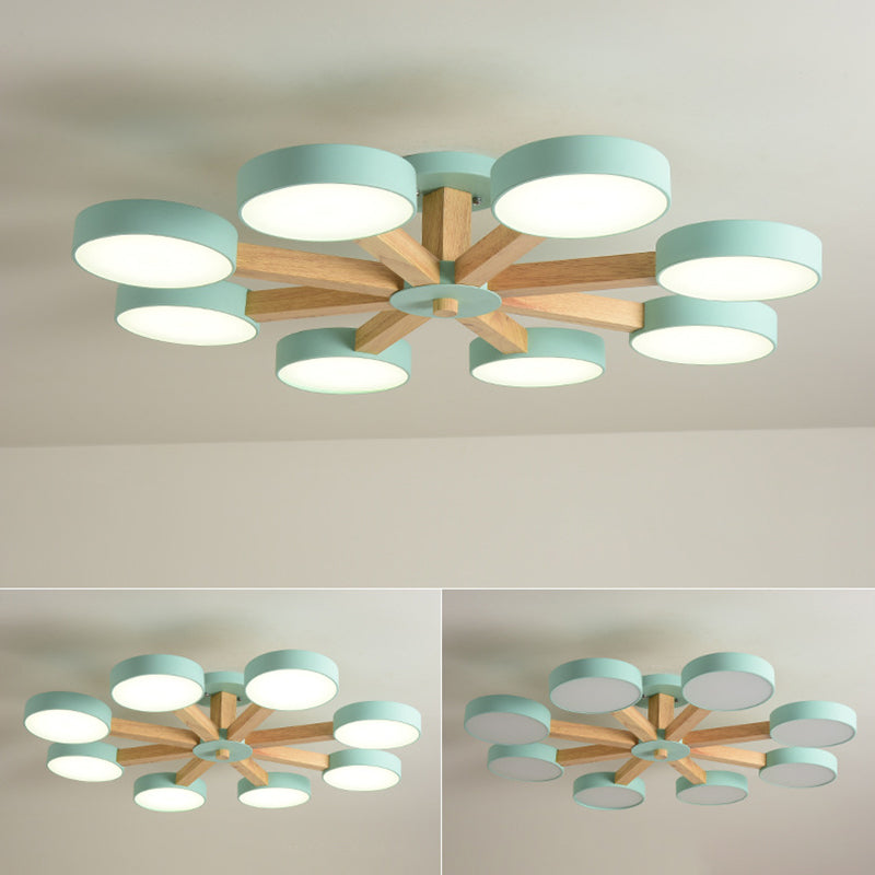 Wooden LED Macaron Ceiling Light in Modern Simplicity Iron Radial Ceiling Fixture with Acrylic Shade