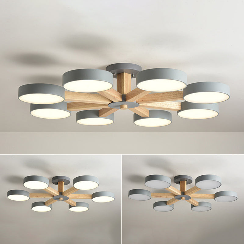 Wooden LED Macaron Ceiling Light in Modern Simplicity Iron Radial Ceiling Fixture with Acrylic Shade