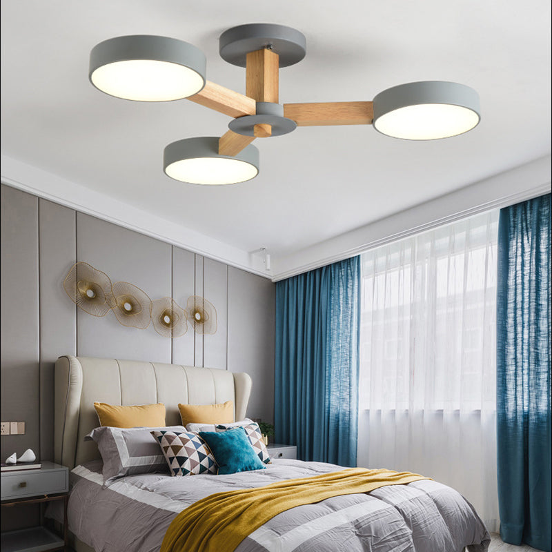 Wooden LED Macaron Ceiling Light in Modern Simplicity Iron Radial Ceiling Fixture with Acrylic Shade