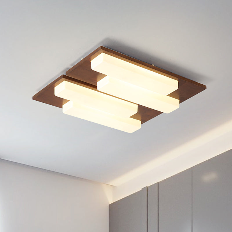 LED Minimaliste moderne Ceiling Fixture Wooden Flush Flush Mount with Acrylic Shade