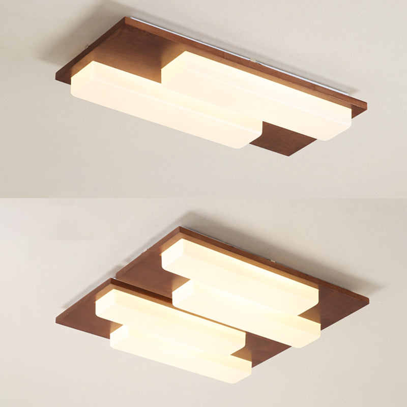 LED Minimaliste moderne Ceiling Fixture Wooden Flush Flush Mount with Acrylic Shade