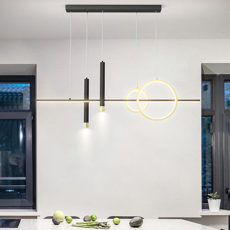 Shaded Dinning Room Island Pendant Light LED Minimalist Island Ceiling Light in Gold-Black