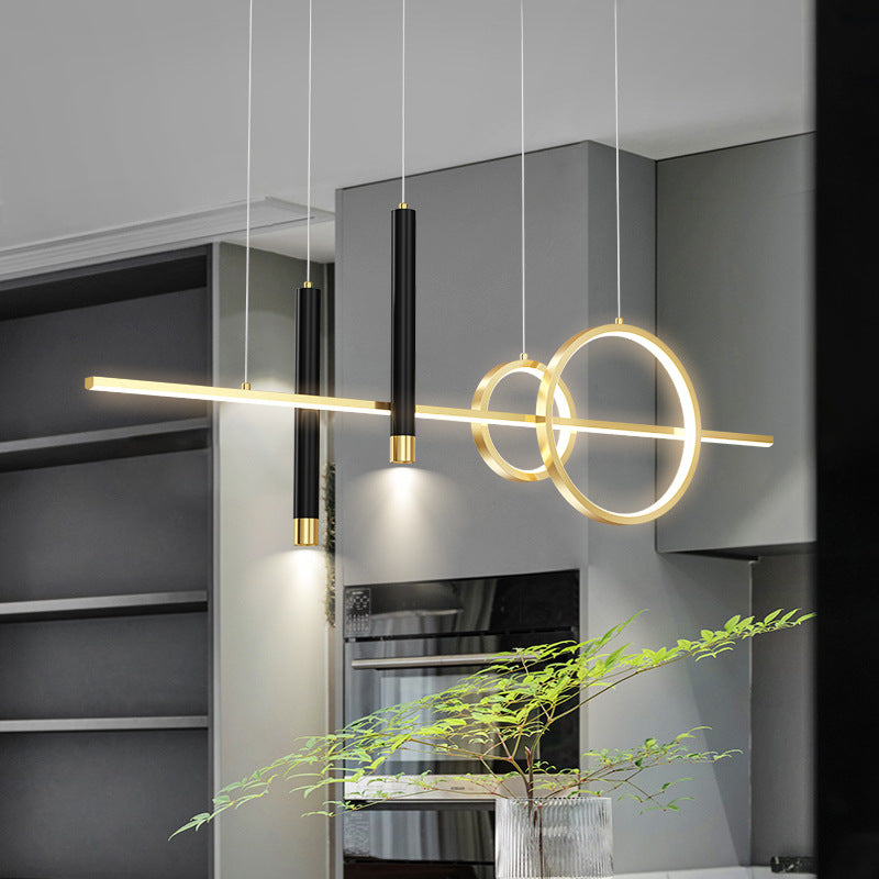 Shaded Dinning Room Island Pendant Light LED Minimalist Island Ceiling Light in Gold-Black