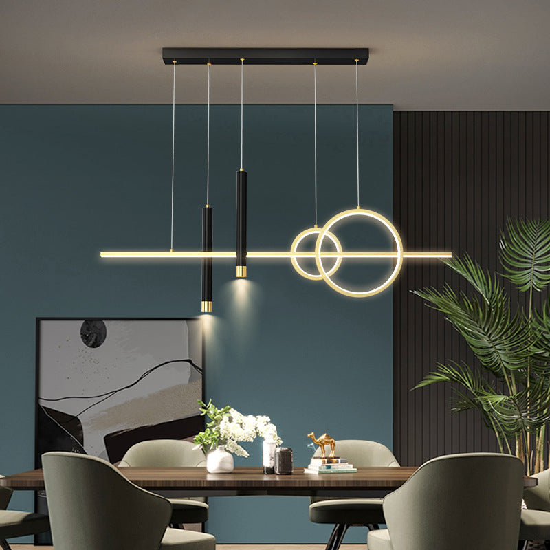 Shaded Dinning Room Island Pendant Light LED Minimalist Island Ceiling Light in Gold-Black