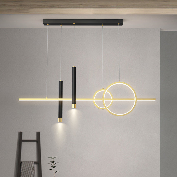 Shaded Dinning Room Island Pendant Light LED Minimalist Island Ceiling Light in Gold-Black