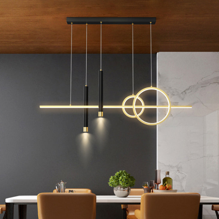 Shaded Dinning Room Island Pendant Light LED Minimalist Island Ceiling Light in Gold-Black