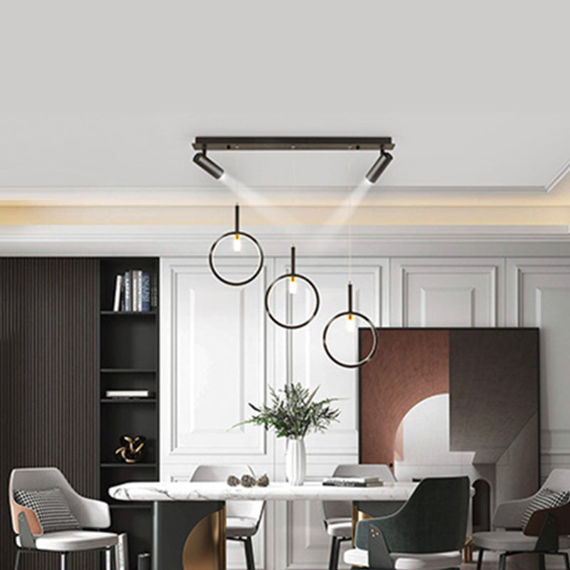 Luz de hierro forjado de isla lineal creativa moderna Luz de hierro forjado con sombra de silicona