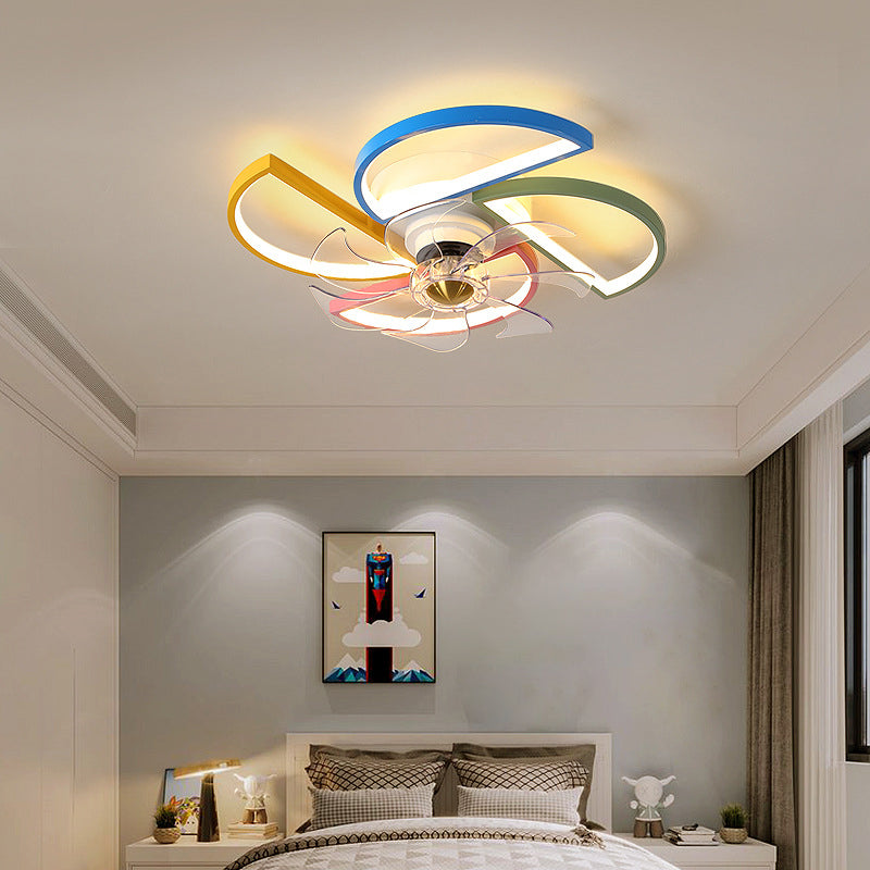 Macaron Style LED Ceiling Fan Light Fixture Shaded Semi Flush Light with Acrylic Shade for Kids Room