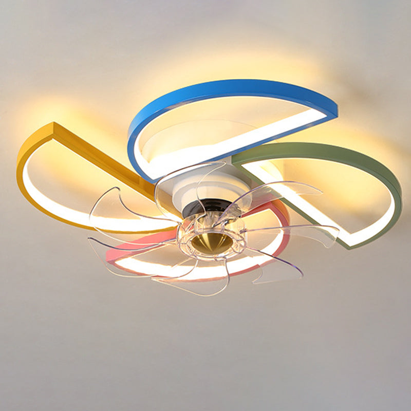 Macaron Style LED Ceiling Fan Light Fixture Shaded Semi Flush Light with Acrylic Shade for Kids Room