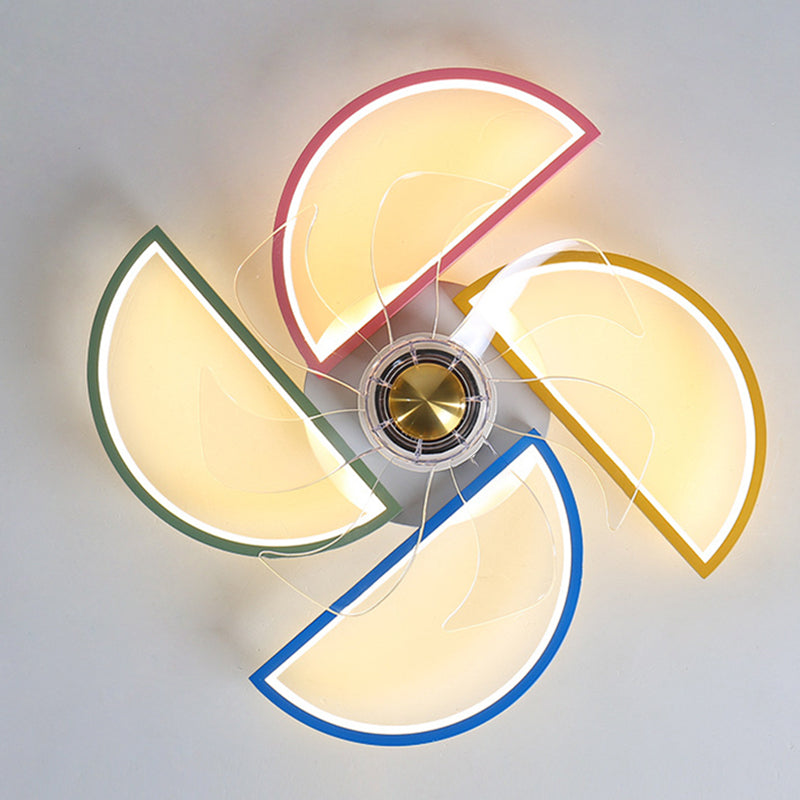 Macaron Style LED Ceiling Fan Light Fixture Shaded Semi Flush Light with Acrylic Shade for Kids Room