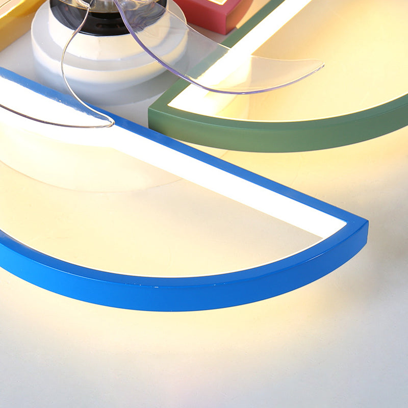 Macaron Style LED Ceiling Fan Light Fixture Shaded Semi Flush Light with Acrylic Shade for Kids Room