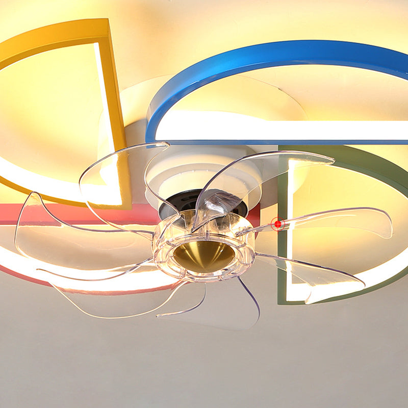 Macaron Style LED Ceiling Fan Light Fixture Shaded Semi Flush Light with Acrylic Shade for Kids Room