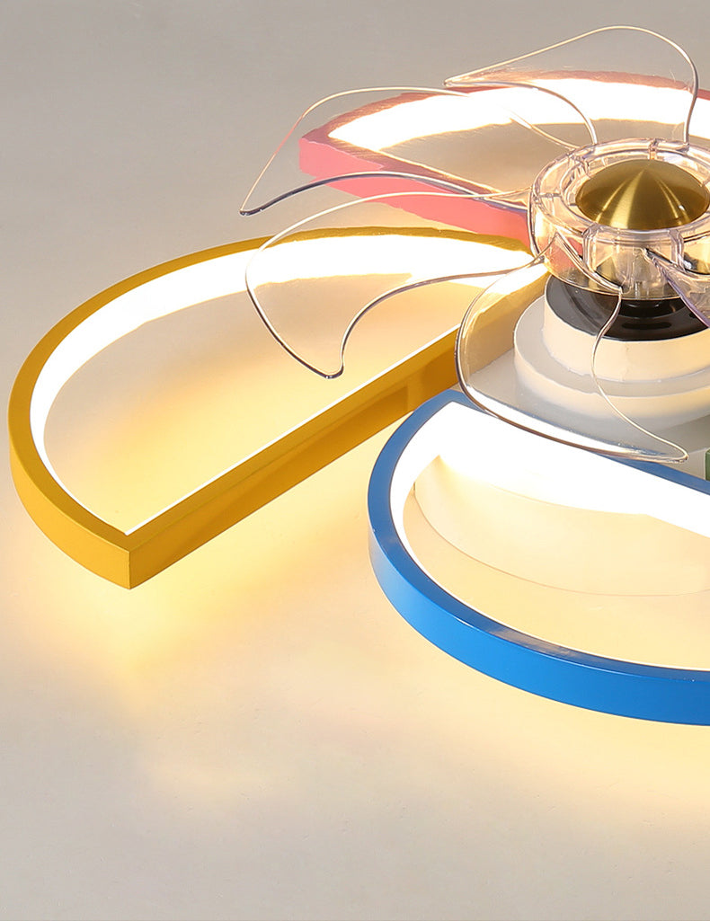 Macaron Style LED Ceiling Fan Light Fixture Shaded Semi Flush Light with Acrylic Shade for Kids Room