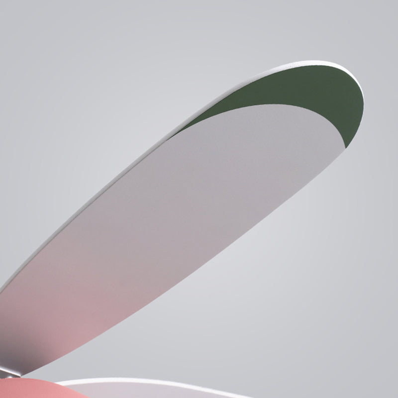 4-Blade Helicopter Pendant Fan Lighting Kids Style Metal LED Semi Flush Ceiling Light with Remote