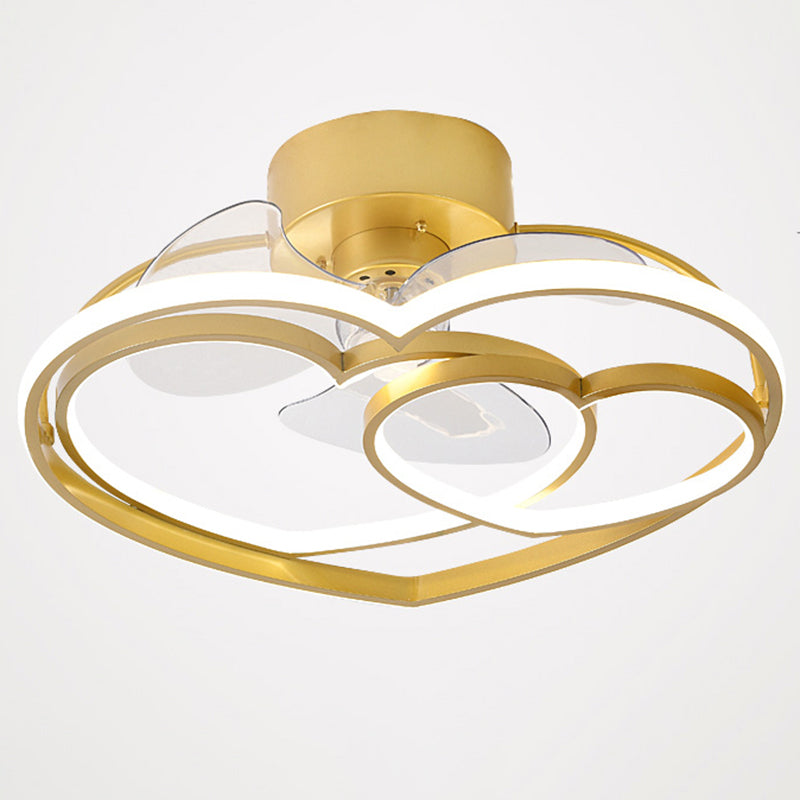 Love Heart LED Ceiling Fan Minimalist Acrylic Kids Bedroom Semi Flush Mount Lamp with Remote